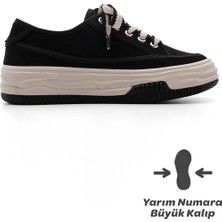 Marjin Kadın Sneaker Yüksek Taban Bağcıklı Bez Spor Ayakkabı Kotnel