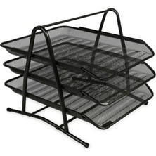 Metal Siyah 3 Lü Evrak Rafı Hareketli Sistem 1 Adet Metal Perfore