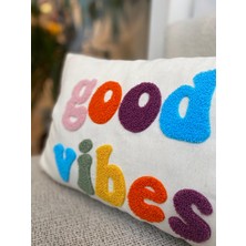 Good Vibes Pamuklu Kumaş Punch Işlemeli Yastık Kılıfı - 30*50CM - Dikdörtgen Yastık Kılıfı