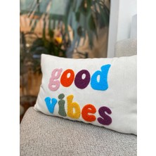 Good Vibes Pamuklu Kumaş Punch Işlemeli Yastık Kılıfı - 30*50CM - Dikdörtgen Yastık Kılıfı