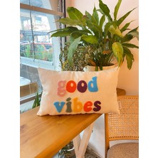 Good Vibes Pamuklu Kumaş Punch Işlemeli Yastık Kılıfı - 30*50CM - Dikdörtgen Yastık Kılıfı