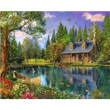 Marsilyan- Kanvas Göl Evi Sayılarla Boyama Seti  Kasnaklı