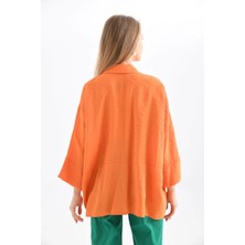 23033 Orange Yakalı Fakir Kol Düğmeli Uzun ve Geniş Model Gömlek