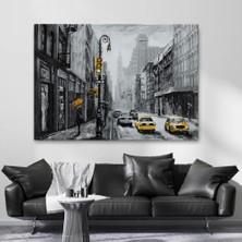 Marsilyan- New York Sokakları ve Sarı Taksi Yağlıboya Görünüm Kanvas TABLO-3552