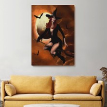 Marsilyan- Süpürge Ile Uçan Cadı, Cadılar Bayramı Helloven Duvar Tablosu -6086