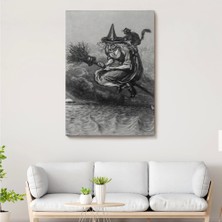 Marsilyan- Süpürge ile Uçan Yaşlı Cadı ve Kedisi, Cadılar Bayramı Hediyesi, Hellowen Tablo -6304