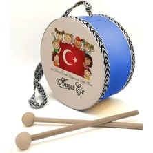 Bayraklı_çocuklu , Mavi , Gerçek Deri Çocuk Davulu