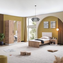 Genç Odası Efes 3 Kapaklı Dolap,karyola,komodin Ceviz Krem