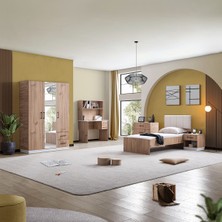 Setay Mobilya Genç Odası Takımı Ceviz Krem Suntalam Malzemeden 5 Parça Modern Tasarım