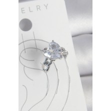 Pirinç Gümüş Renk Zirkon Taşlı Kalp Model Kadın Kıkırdak Küpe