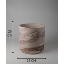 Dekoratif Beton Saksı 25 cm - Delikli+Tabak / Deliksiz - 12L