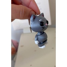 Gri Kedi Sevimli Hareketli Çanta Süsü / Anahtarlık