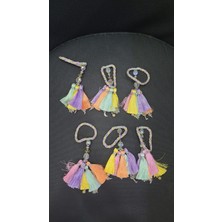 6'lı Renkli Püsküllü Ip Halka Peçetelik Toplu Metalli Anahtarlı Set Şans Toplu 14CM