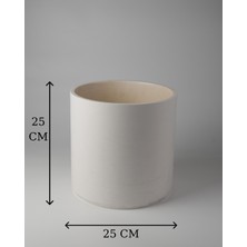 Dekoratif Beton Saksı 25 cm - Delikli+Tabak / Deliksiz - 12L