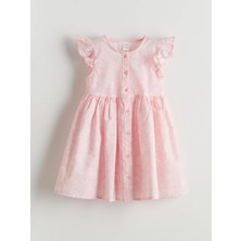 Bisiklet Yaka Çiçekli Kız Çocuk Poplin Elbise  (S5)