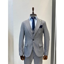 Slimfit Gri Yelekli Takım Elbise (Ceket Yelek Pantolon)