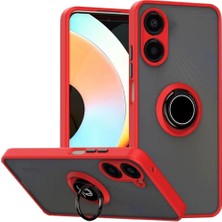 Vivo Y78 Uyumlu Kılıf Yüzüklü Standlı Extra Darbe Koruma Sert Silikon Kapak - Kırmızı