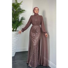 25Y4630 Abiye Şifon Eteği Komple Inci Pullu - Tane - 25Y4630 - Gül Kurusu - 40