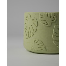 Dekoratif Beton Saksı -Monstera 7,5X12 0.25L Küçük Ahşap Ayaklı Saksı