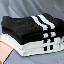4lu Çizgili Kolej Tenis Çorabı, Pamuklu Terletmez Çorap, Unisex 4 Cift