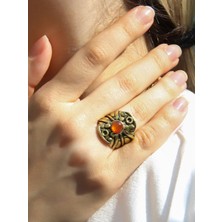 Doğal Taş Akik Minimal Doğal Taşlı Kadın Antik Ayarlanabilir Yüzük EUY57A