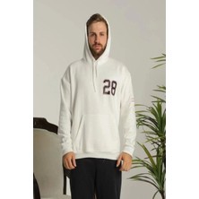 Luz&pos Erkek Sırt Baskılı Oversize Üç Iplik Kapüşonlu Sweatshirt - Beyaz