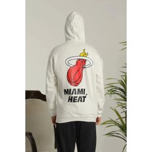 Luz&pos Erkek Sırt Baskılı Oversize Üç Iplik Kapüşonlu Sweatshirt - Beyaz