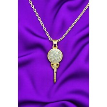 Altın Renk Kurdele Anahtar Uçlu Şık Kadın Kolye Kararmaz Zincirli Taş Detaylı Takı 45CM