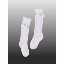 Kıpırık Baby 1'li Kız Bebek Pon Pon Kurdele Detaylı Dizaltı Çorap Beyaz