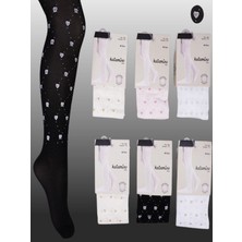 Kıpırık Baby 1li Kız Çocuk  Ince 40 Den  Kalp Desenli Siyah Külotlu Çorap