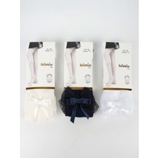 1 Adet Kız Çocuk Yazlık Krem Dantel  Kurdele Fiyonk Aksesuarlı Çocuk Külotlu Çorap