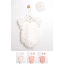 Kız Bebek Ecru Gül Aksesuarlı Taçlı Tulum