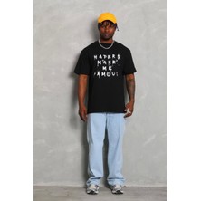 Luz&pos Unisex Oversize Baskılı Bisiklet Yaka T-Shirt - Siyah