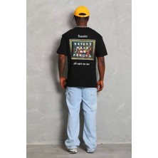 Luz&pos Unisex Oversize Baskılı Bisiklet Yaka T-Shirt - Siyah