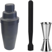 Mojito Tokmağı Siyah 20.7 cm Kokteyl Shaker Polikarbon 700 cc Jigger 3/6 cl Tokmak