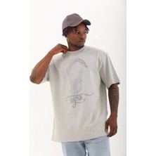 Luz&pos Unisex Oversize Taşlı Bisiklet Yaka T-Shirt - Gri