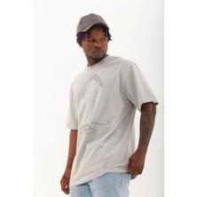 Luz&pos Unisex Oversize Taşlı Bisiklet Yaka T-Shirt - Gri