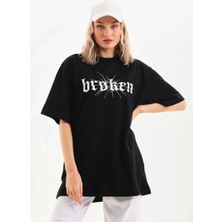 Luz&pos Unisex Baskılı Oversize T-Shirt - Siyah