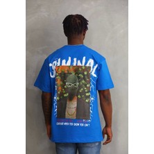 Luz&pos Unisex Baskılı Oversize T-Shirt - Mavi