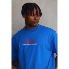 Luz&pos Unisex Baskılı Oversize T-Shirt - Mavi