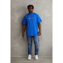 Luz&pos Unisex Baskılı Oversize T-Shirt - Mavi