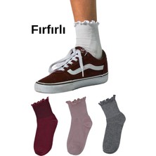 3'lü Paket Fırfırlı, Yüksek Pamuk Oranı, Yarım Konç Kadın Çorap