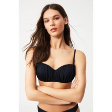 Kom Tissuna Dokulu Kumaşlı Straplez Bikini Siyah