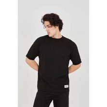 Luz&pos Unisex Jakar Kumaş Rahat Kol T-Shirt - Siyah