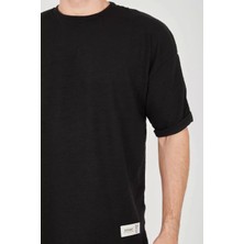 Luz&pos Unisex Jakar Kumaş Rahat Kol T-Shirt - Siyah