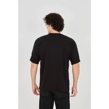 Luz&pos Unisex Jakar Kumaş Rahat Kol T-Shirt - Siyah