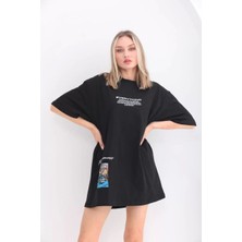 Luz&pos Unisex Bisiklet Yaka Baskılı Oversize T-Shirt - Siyah