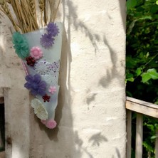 Pelince - Balkon Süsü Külah, Çiçekli Model - Askılı Balkon Vazosu - Çiçeklik - Duvar Çiçekliği - Epoksi Döküm - 25 cm