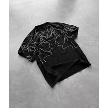 Luz&pos Unisex Bisiklet Yaka Baskılı Oversize T-Shirt - Siyah