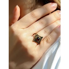 Doğal Taş Garnet Minimal Doğal Taşlı Kadın Antik Ayarlanabilir Yüzük EUY58G